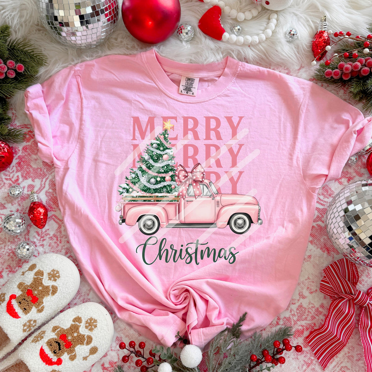 Merry Christmas Pink Truck 113781 DTF Transfer
