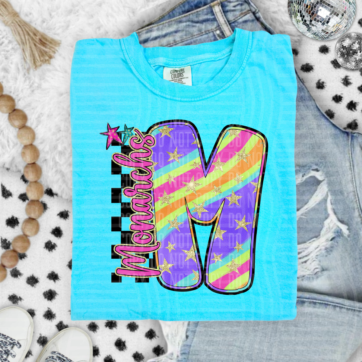 Monarchs Colorful Retro Rainbow Letter M With Stars And Checker 108129 DTF transfer