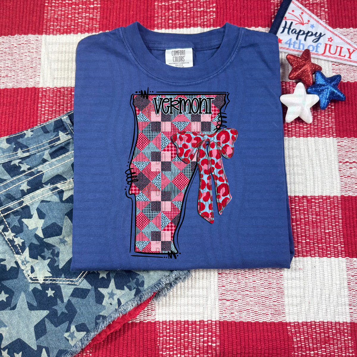 Vermont RWB faux patchwork (Caplinger) dtf transfer
