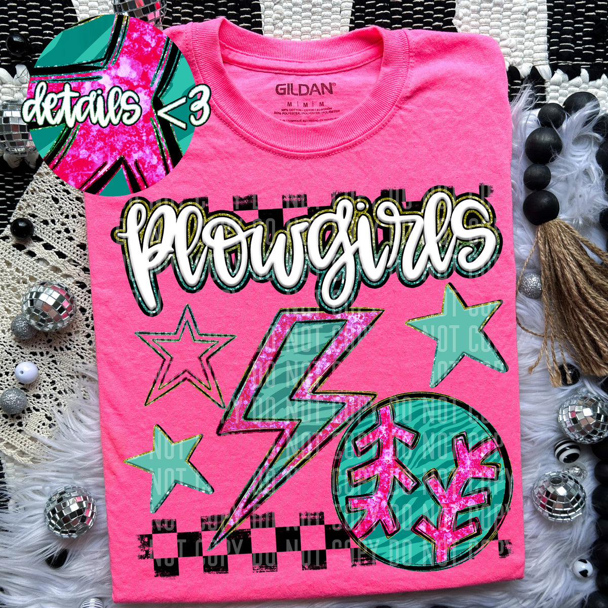 Plowgirls Teal and Pink Checkered (Caplinger) DTF transfer