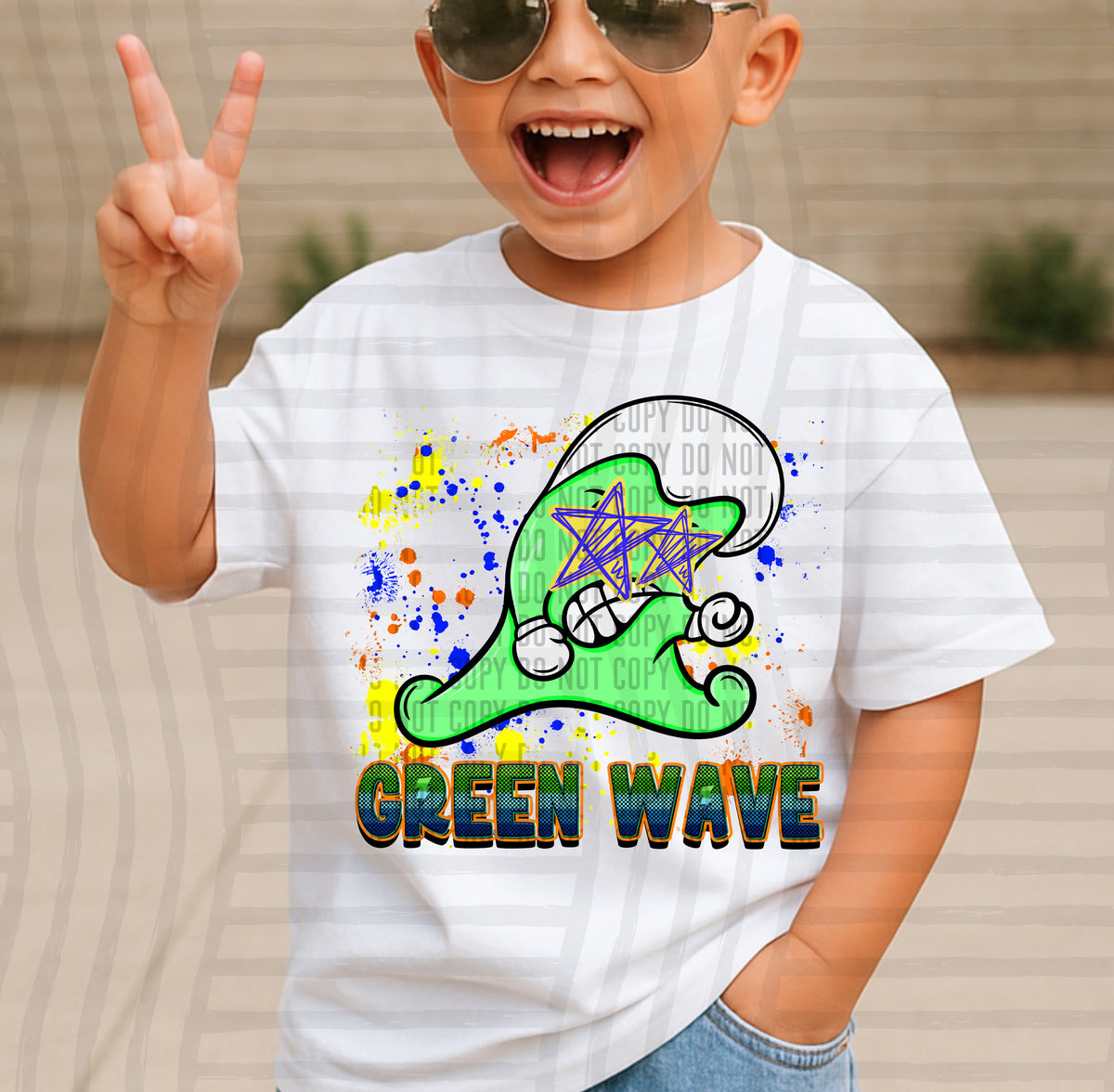 green waves paint splatter boy blue green and yellow (Caplinger) DTF Transfer