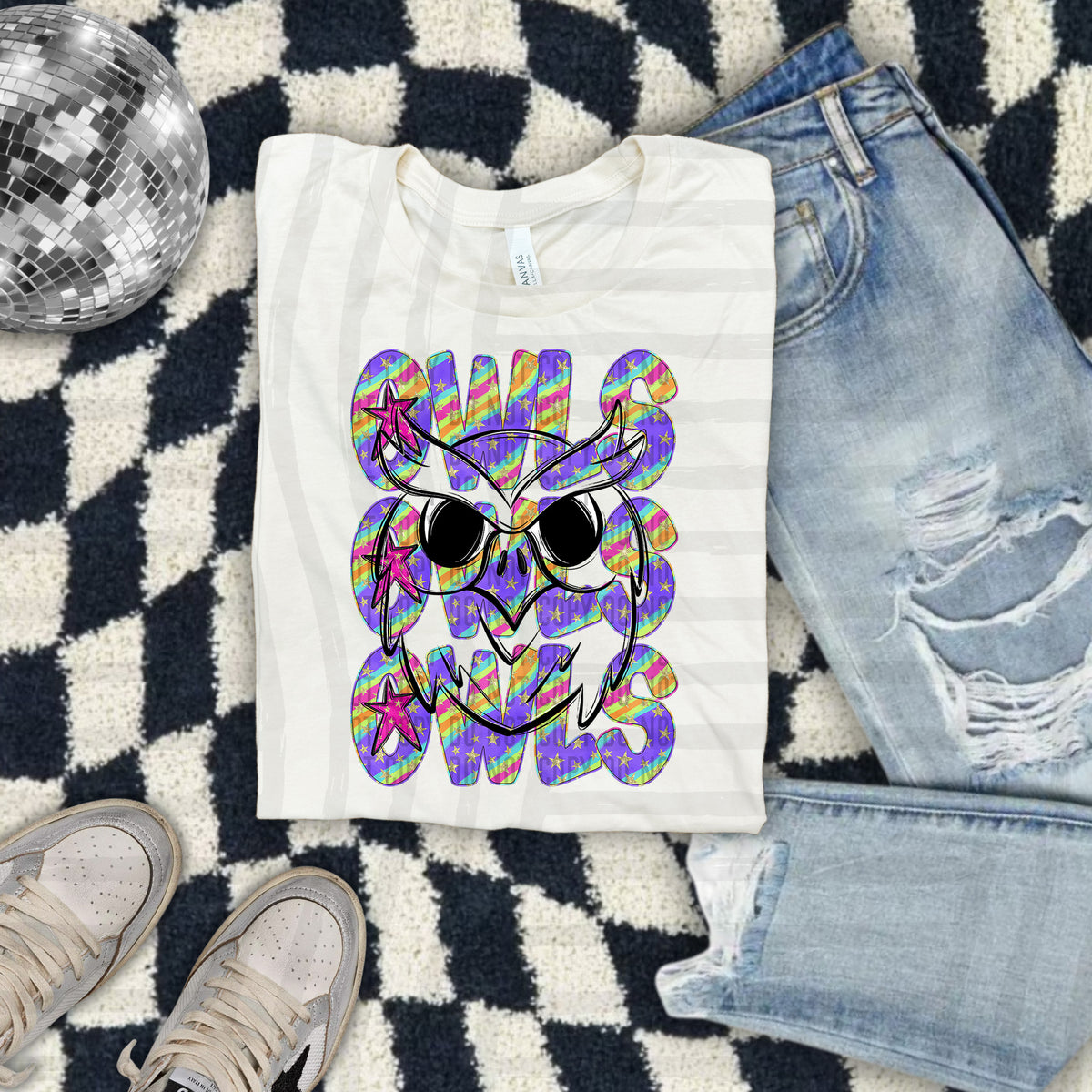 Owls Colorful Word Stacked With Stars 108586 DTF Transfer