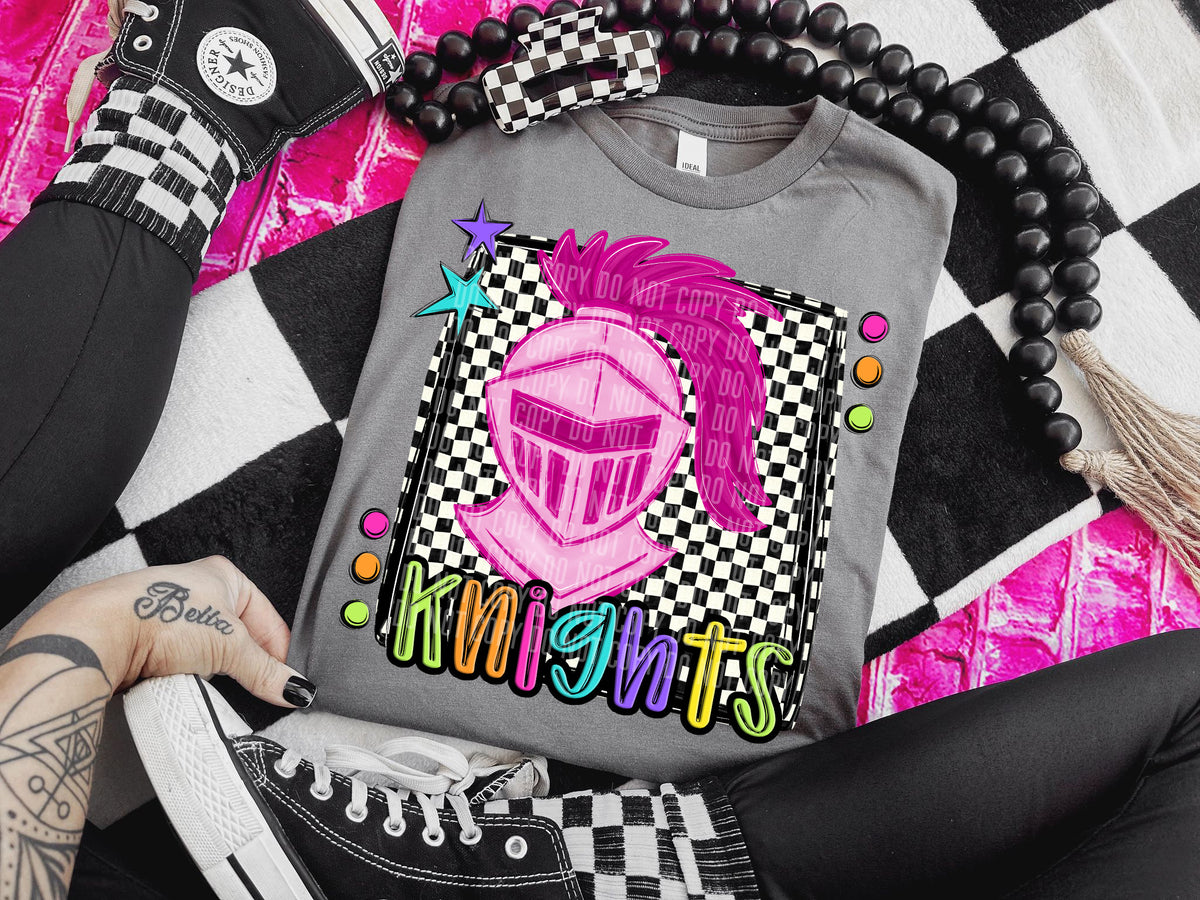 Checkered Preppy Bright Knights Pink (Caplinger) DTF transfer