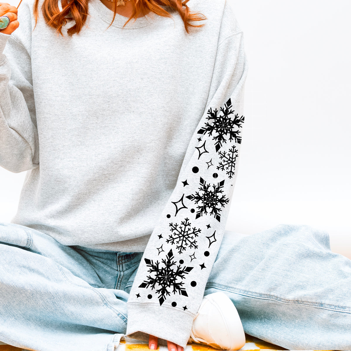 BLACK snowflakes SLEEVE CSC DTF Transfer