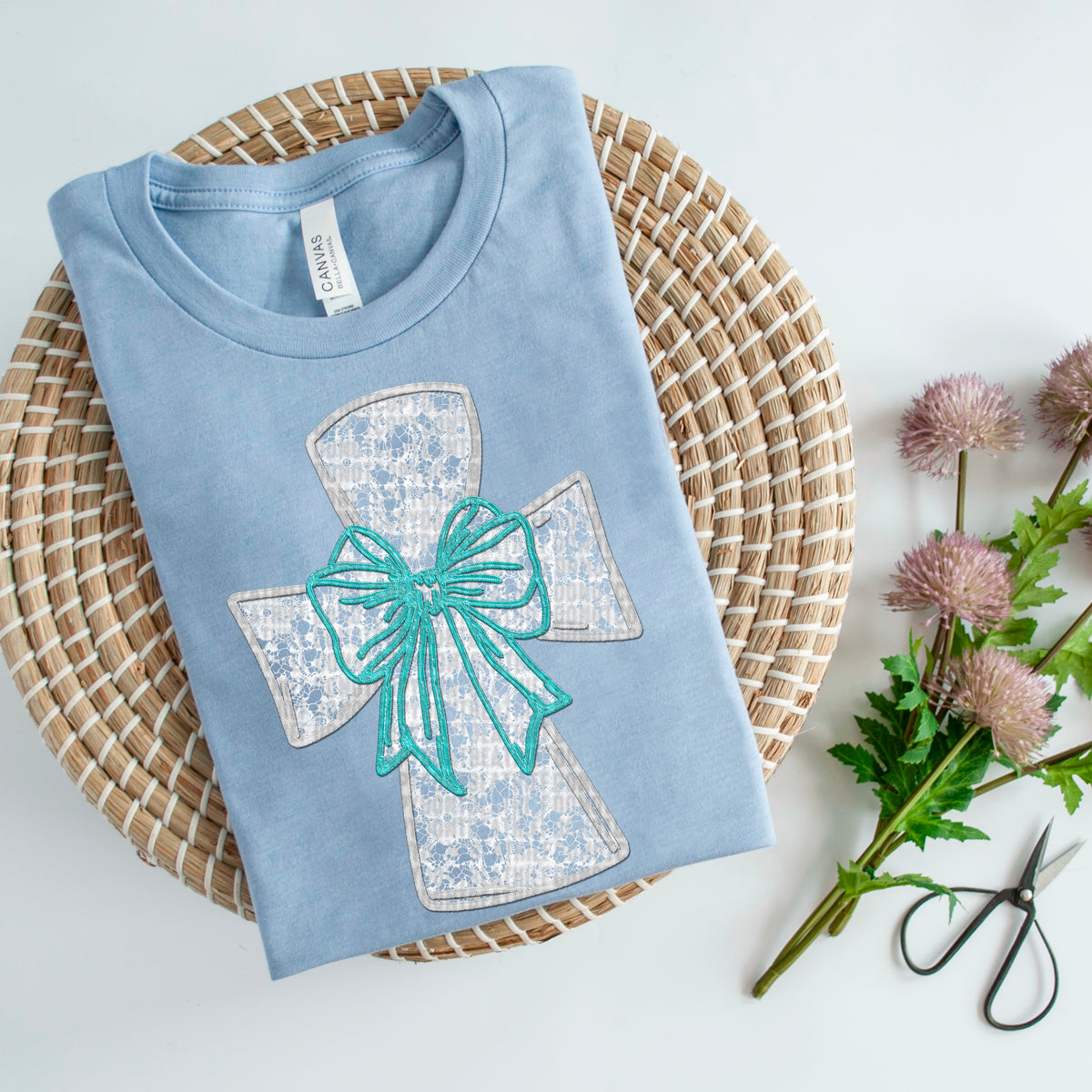 Cross teal bow 93626 DTF transfer