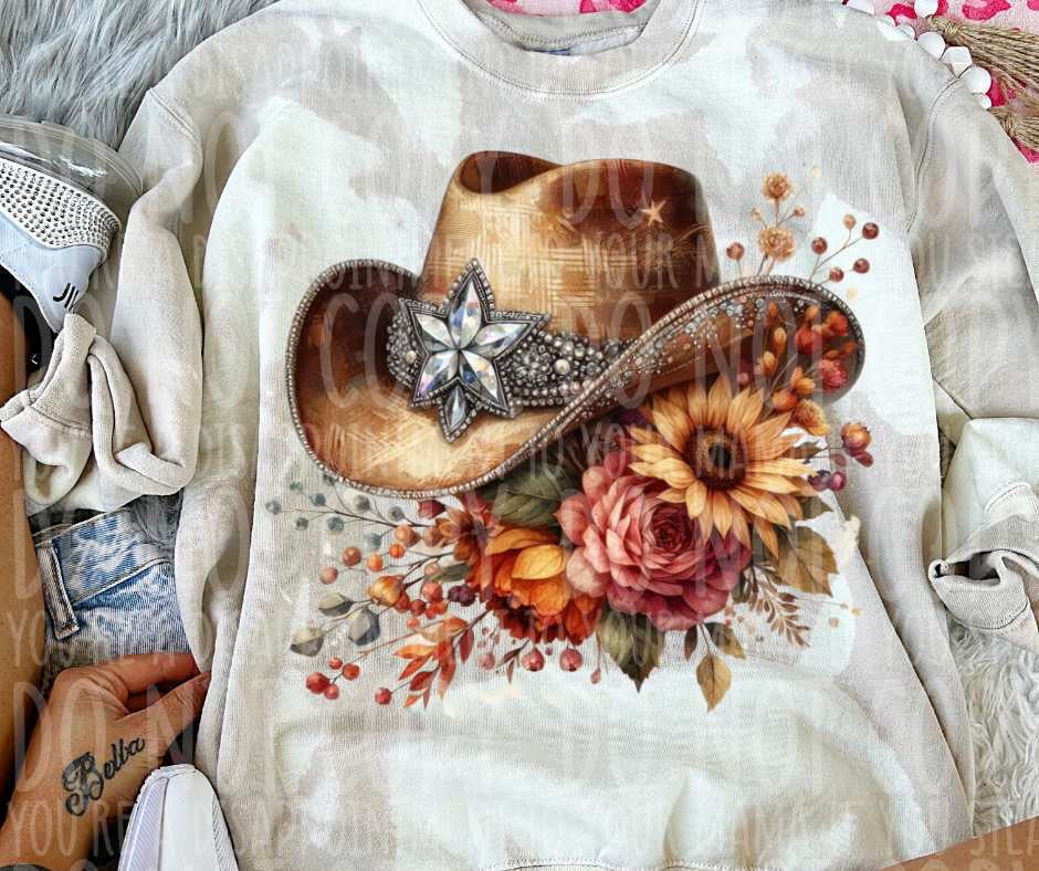 cowboy hat with fall flowers (vintage) 53770 DTF transfer