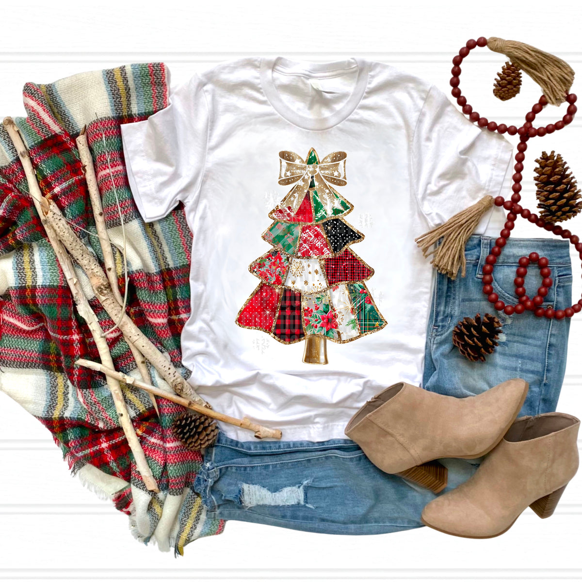 Patchwork Tree with gold glitter 116686 DTF transfer