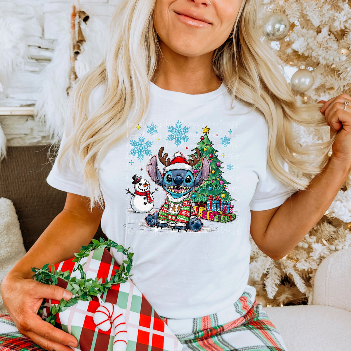 Santa Alien with tree and snowman 115095 DTF transfer