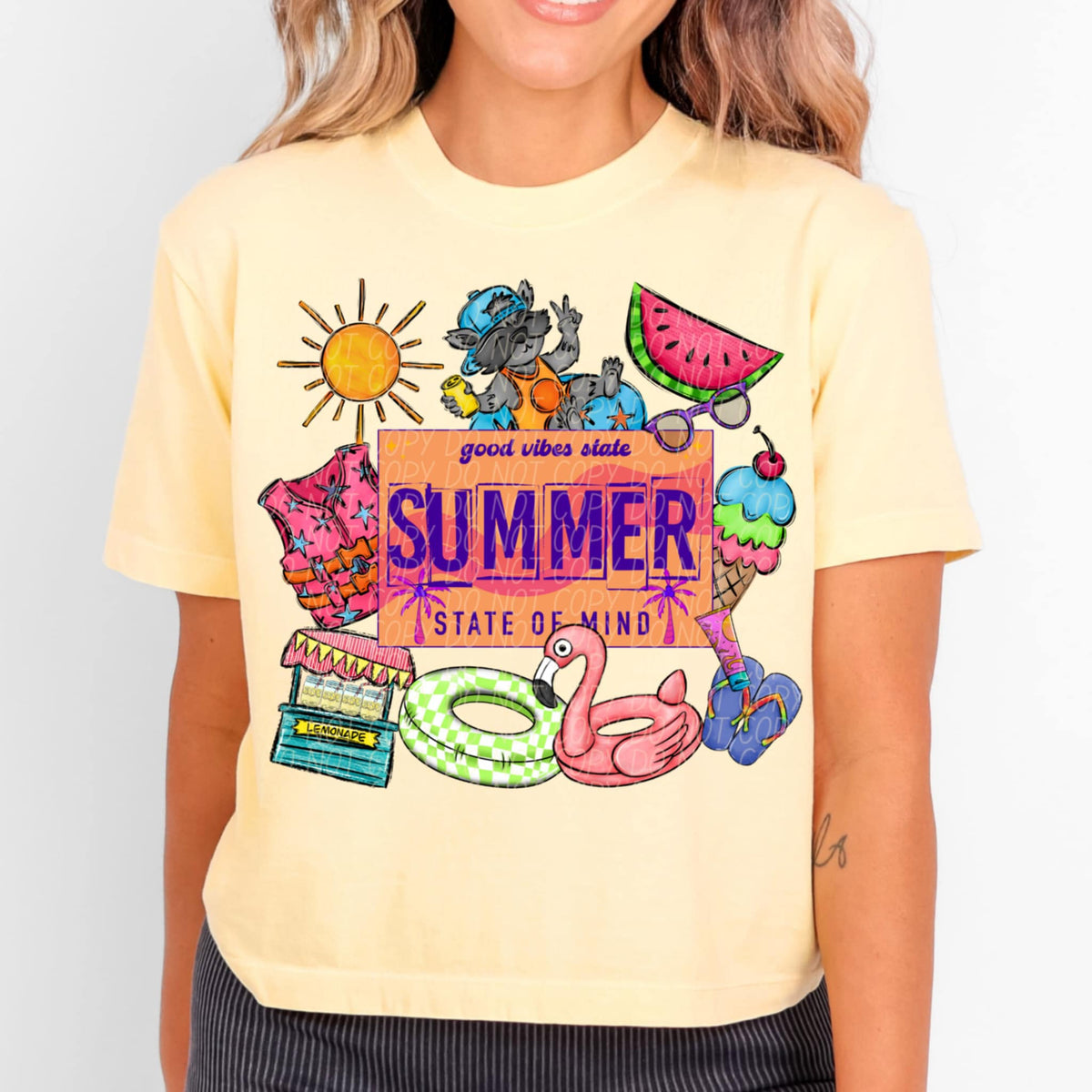 Summer state of mind green float and flamingo (CITY) 97202 DTF transfer