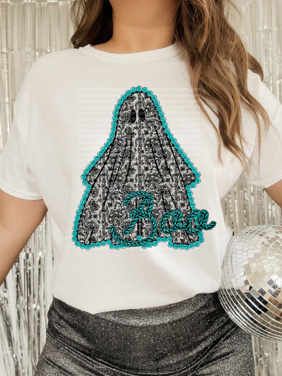 Black and teal lace ghost SCG DTF transfer