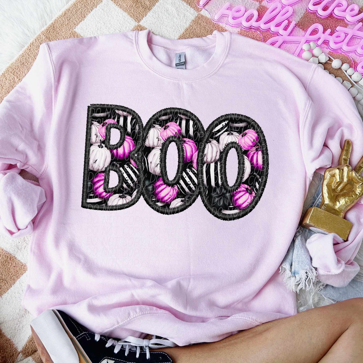 Boo black outline pink pumpkins (CITY) 55915 DTF transfer
