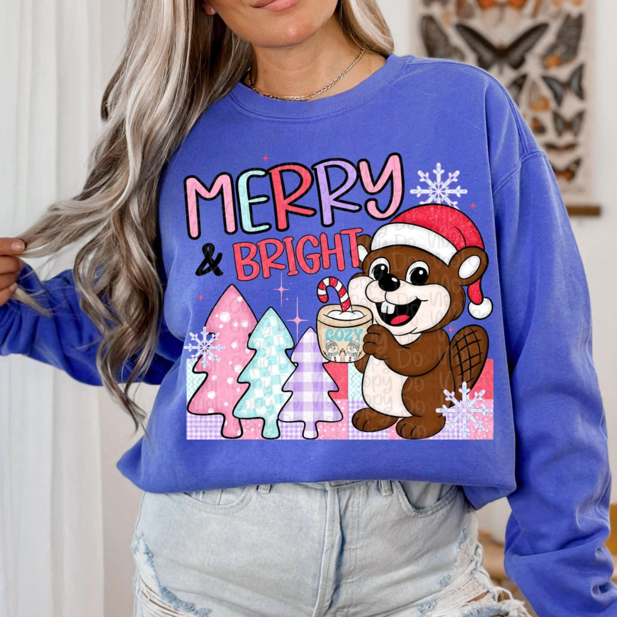 Merry and Bright Beaver Virgo DTF transfer