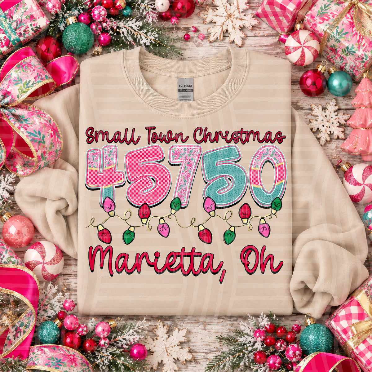 45750 small town christmas zip, town, state (caplinger) DTF Transfer