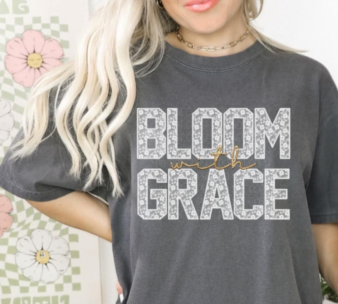 Bloom with grace white lace 92290 DTF transfer