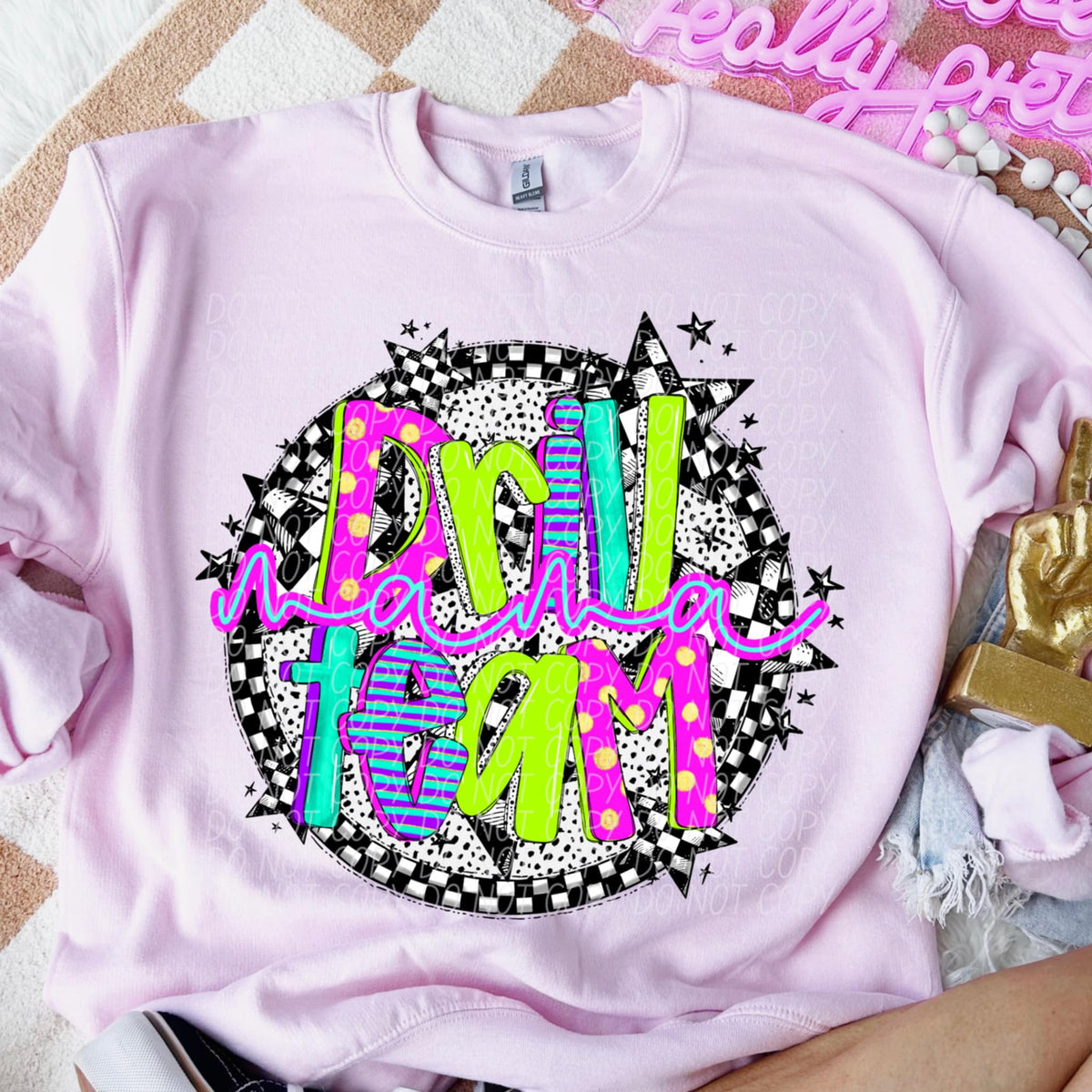 Drill team mama neon font circle (CITY) 91293 DTF transfer