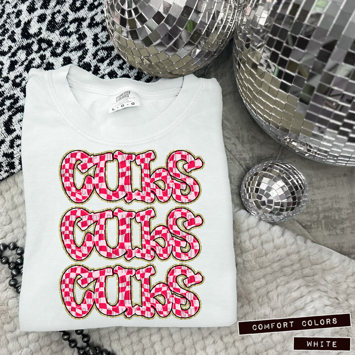 CUBS stacked pink checkered (Caplinger) DTF transfer