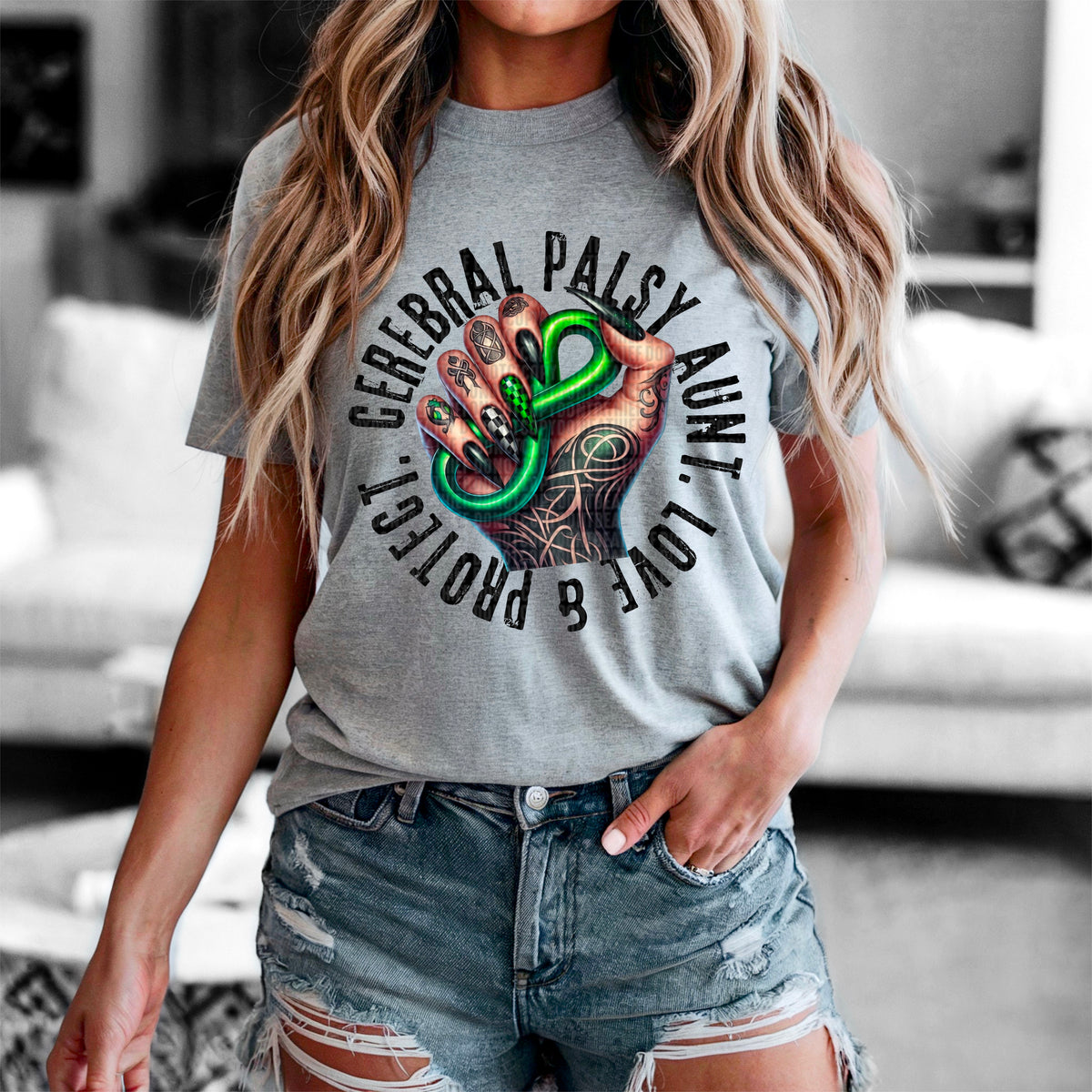 Cerebral palsy aunt black font 90454 DTF transfer