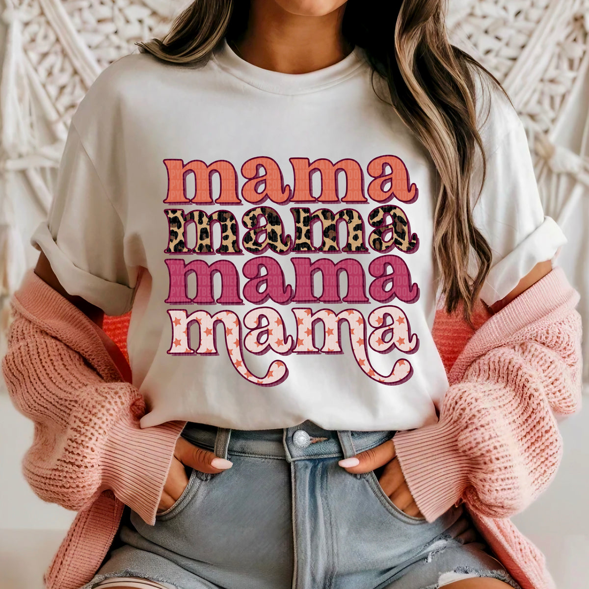 Mama stacked with leopard and stars 95603 DTF transfer