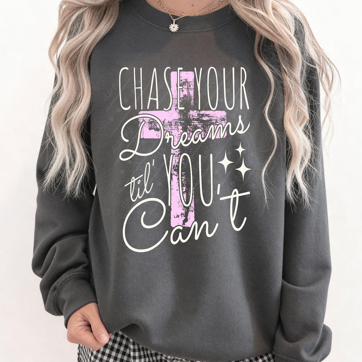 Chase your dreams pink cross (white) (texasgal) DTF Transfer