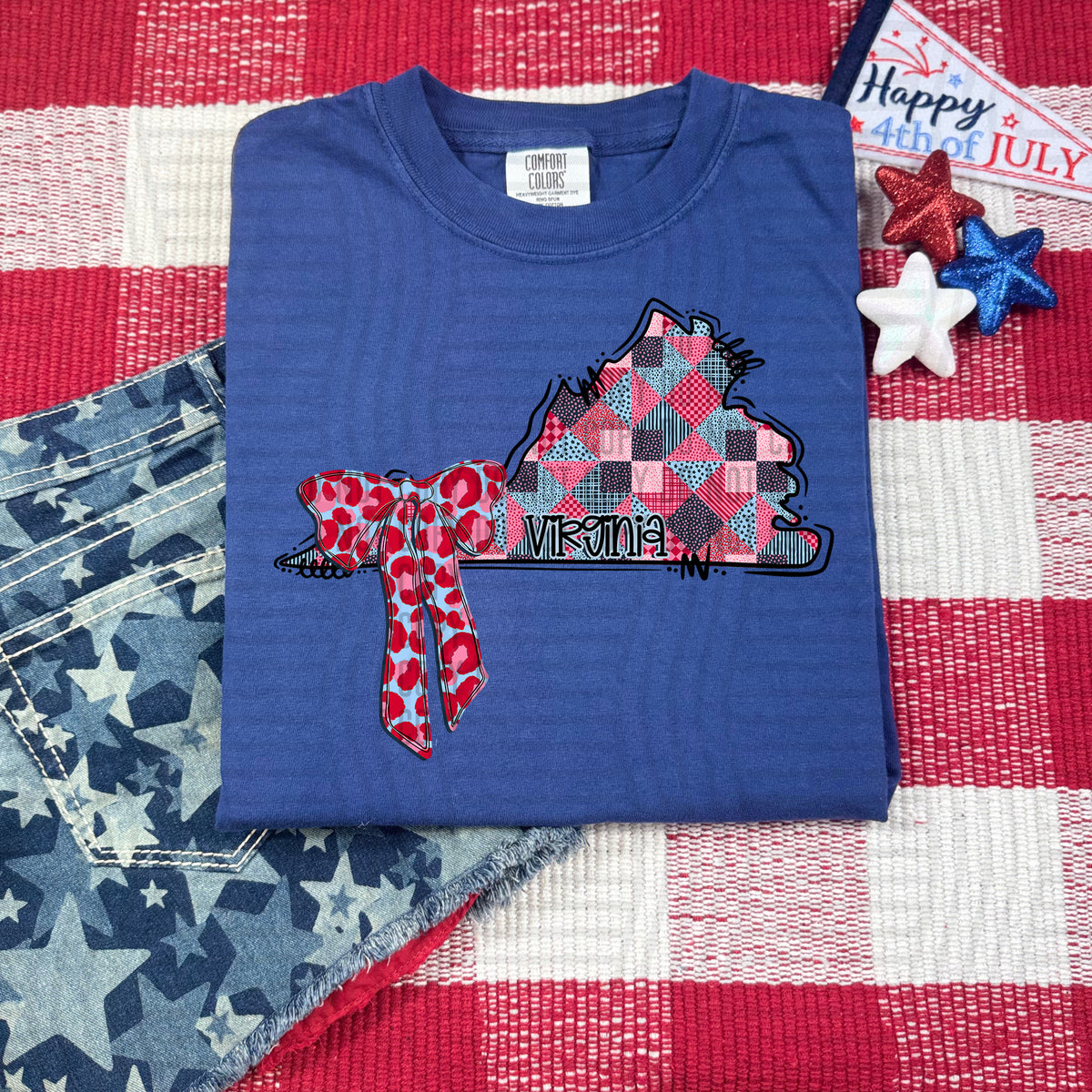 Virgina RWB faux patchwork (Caplinger) dtf transfer