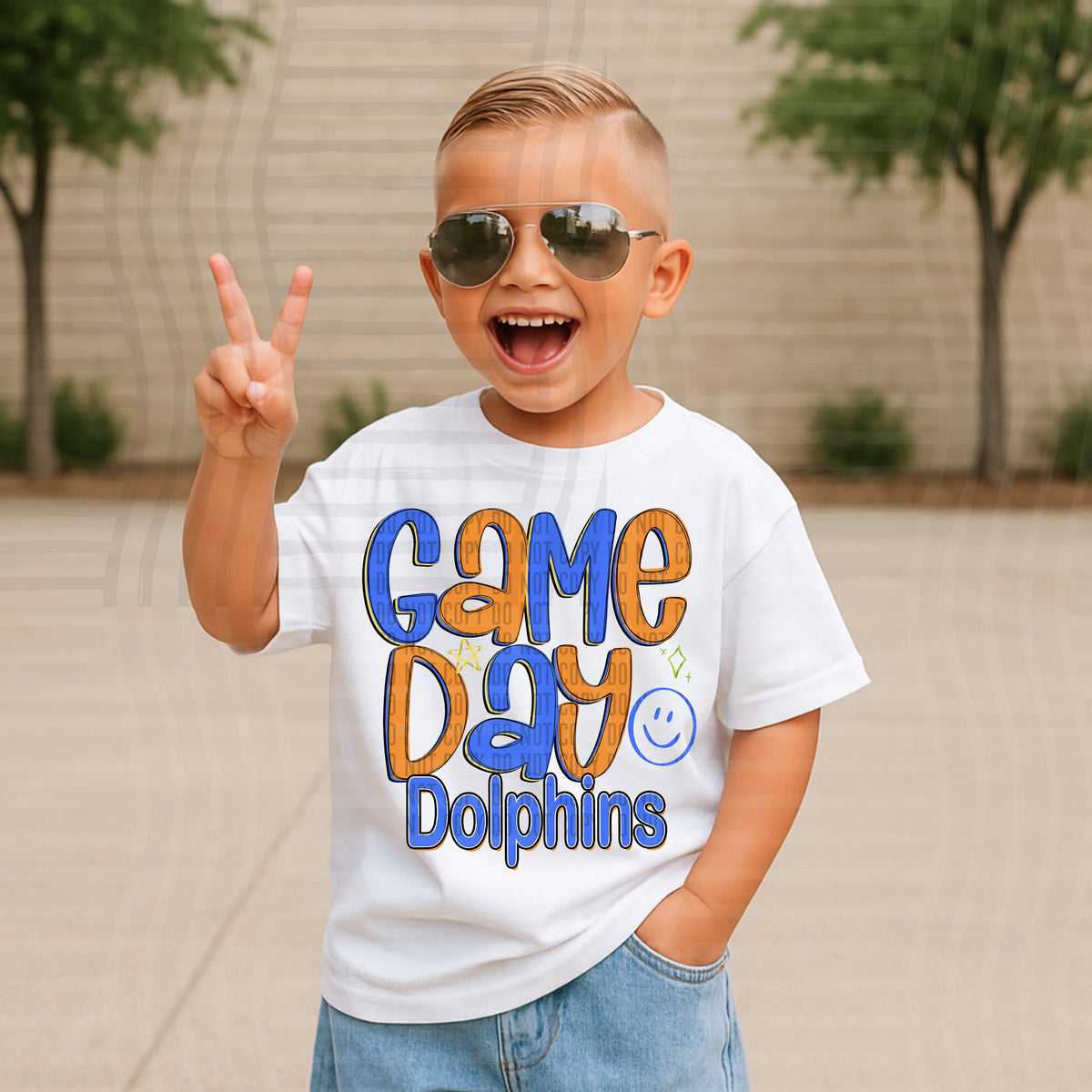 game day blue and orange dolphins stacked (Caplinger) DTF Transfer