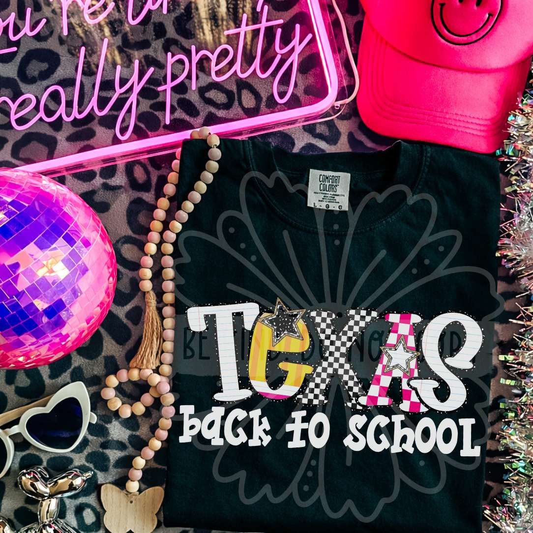 texas back to school patterned letters (vehement) DTF Transfer