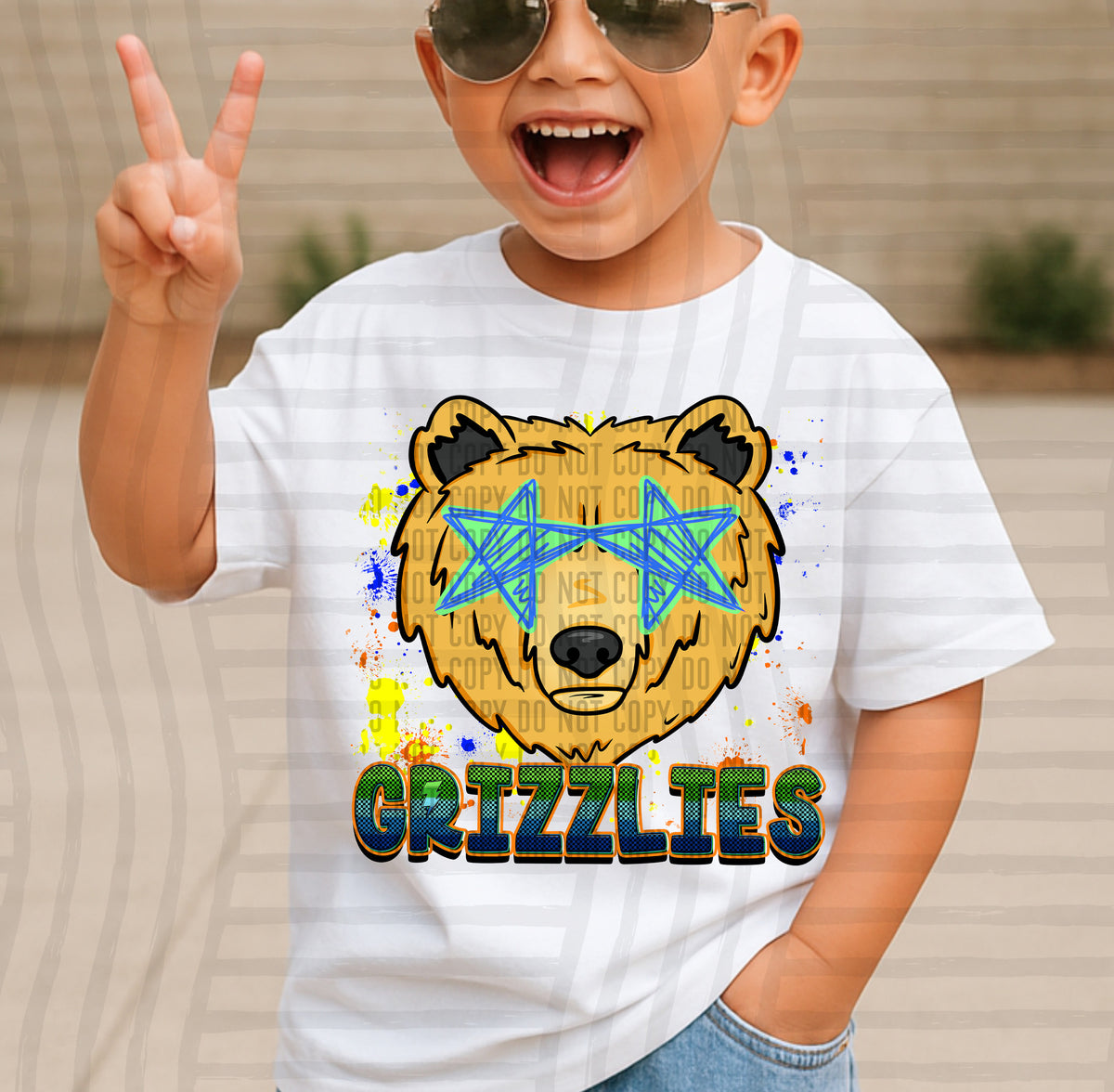 grizzlies paint splatter boy blue green and yellow (Caplinger) DTF Transfer