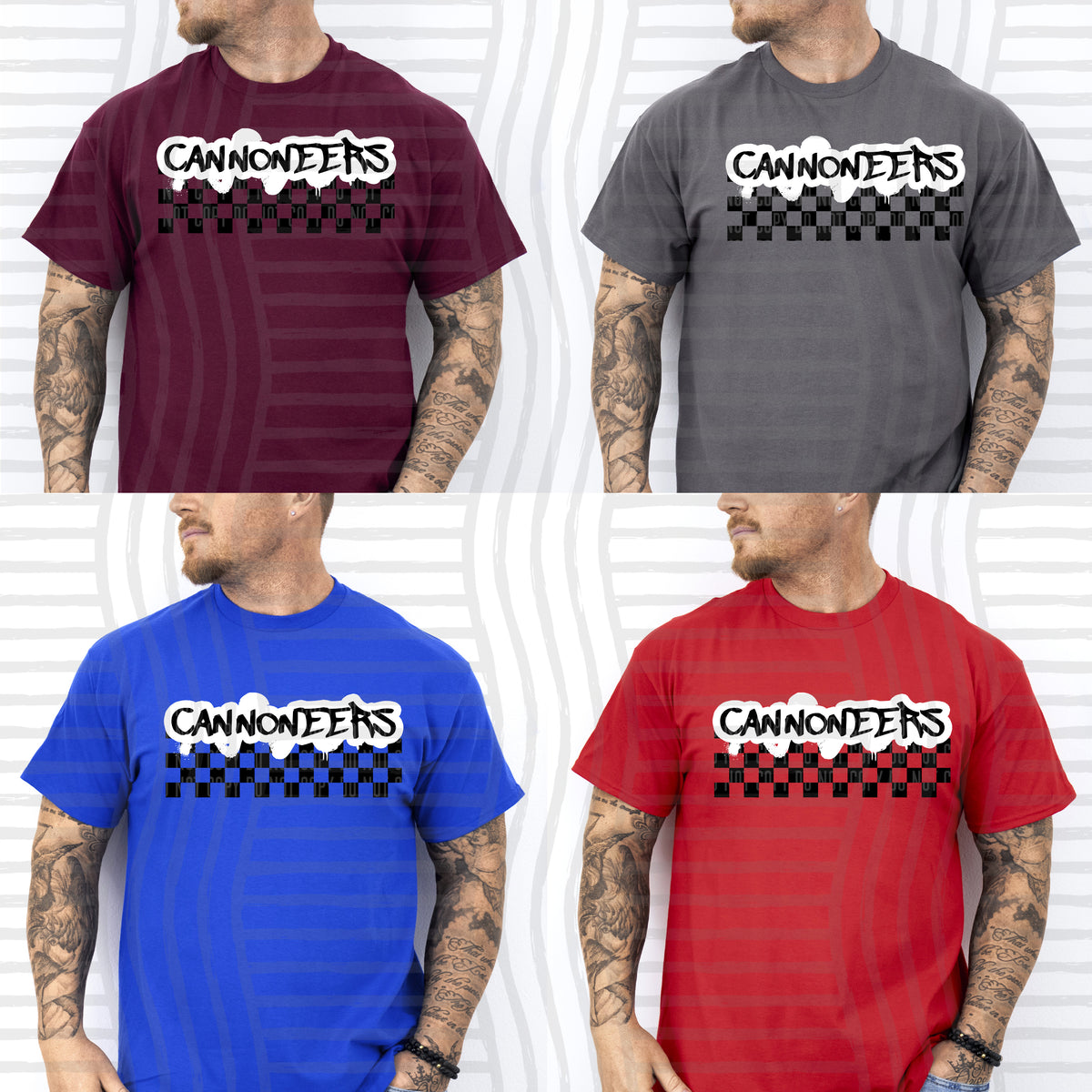 cannoneers black messy font with checkers (Caplinger) DTF Transfer