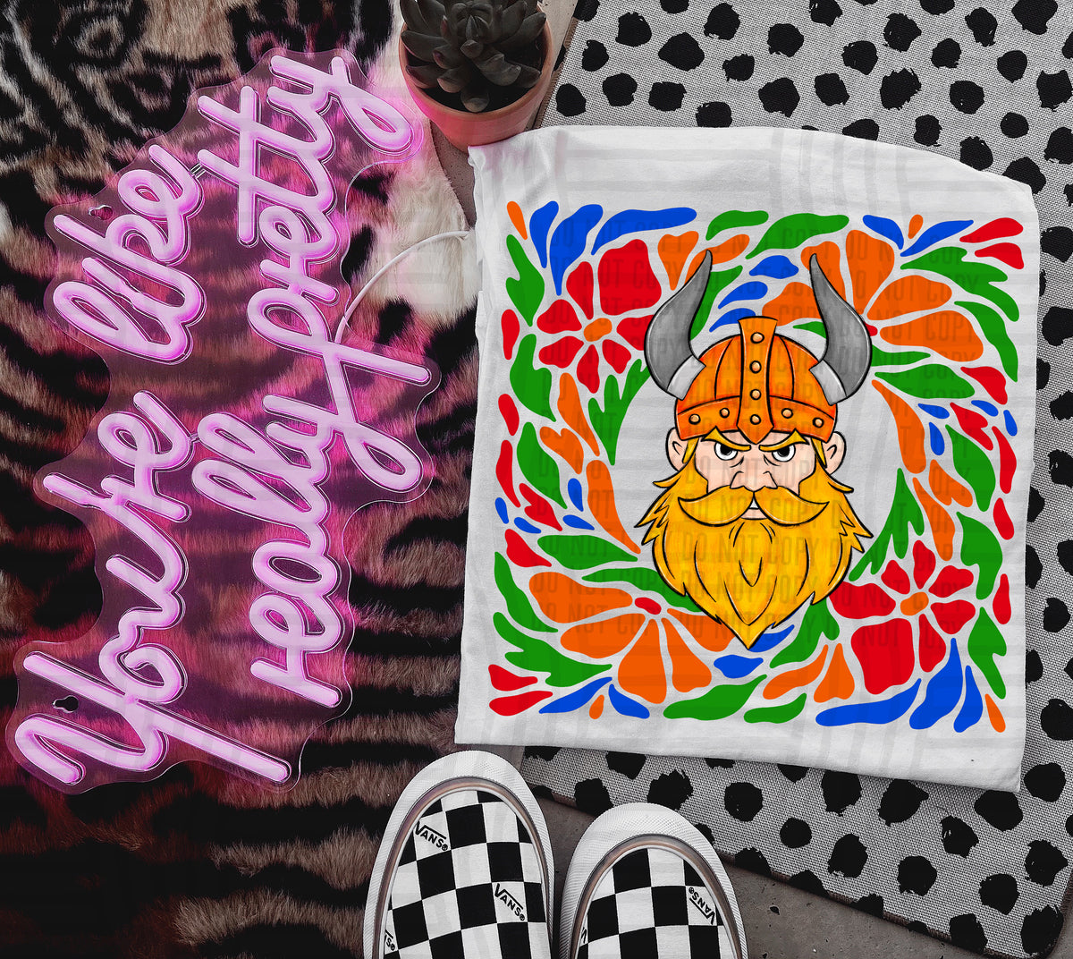 Orange Viking Retro Floral (Caplinger) 101160 DTF transfer