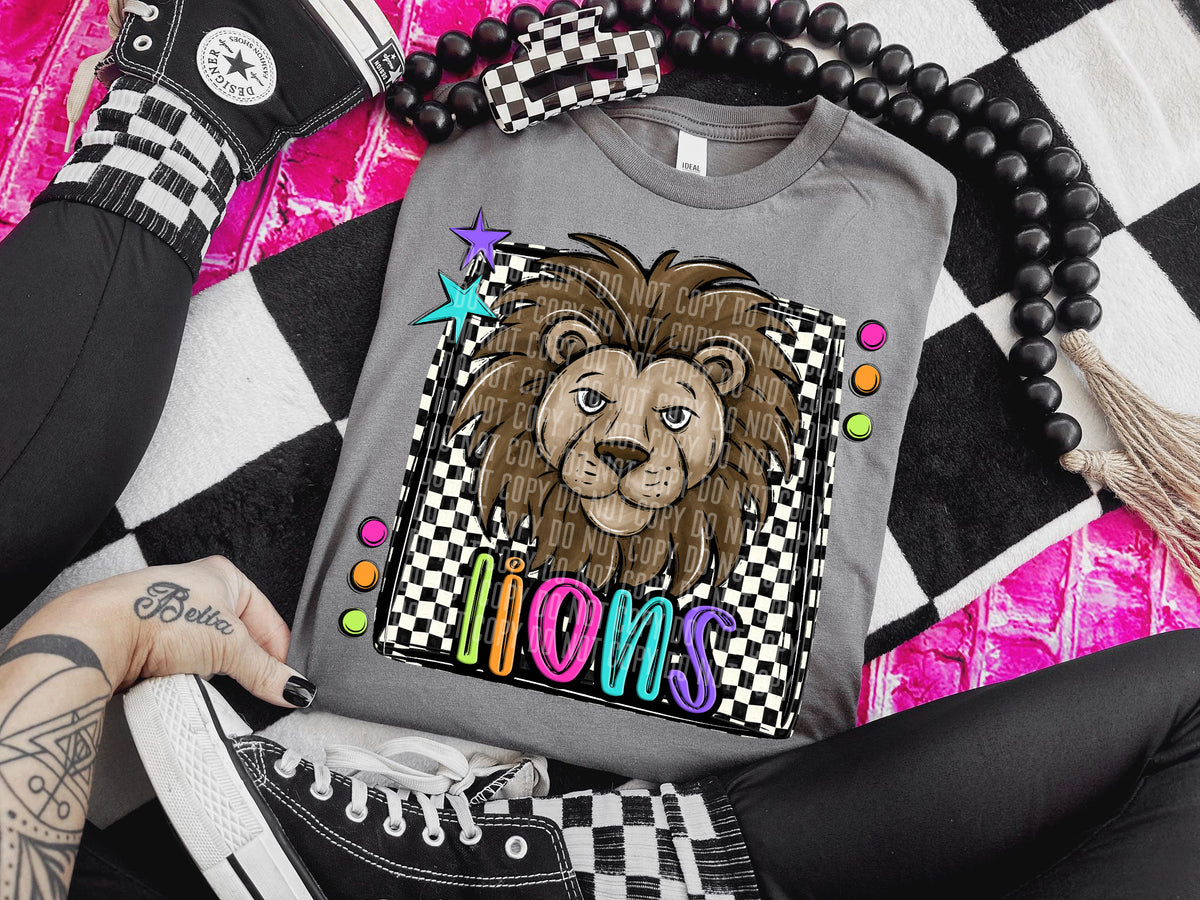 Checkered Preppy Bright Lions Dark Brown (Caplinger) DTF transfer