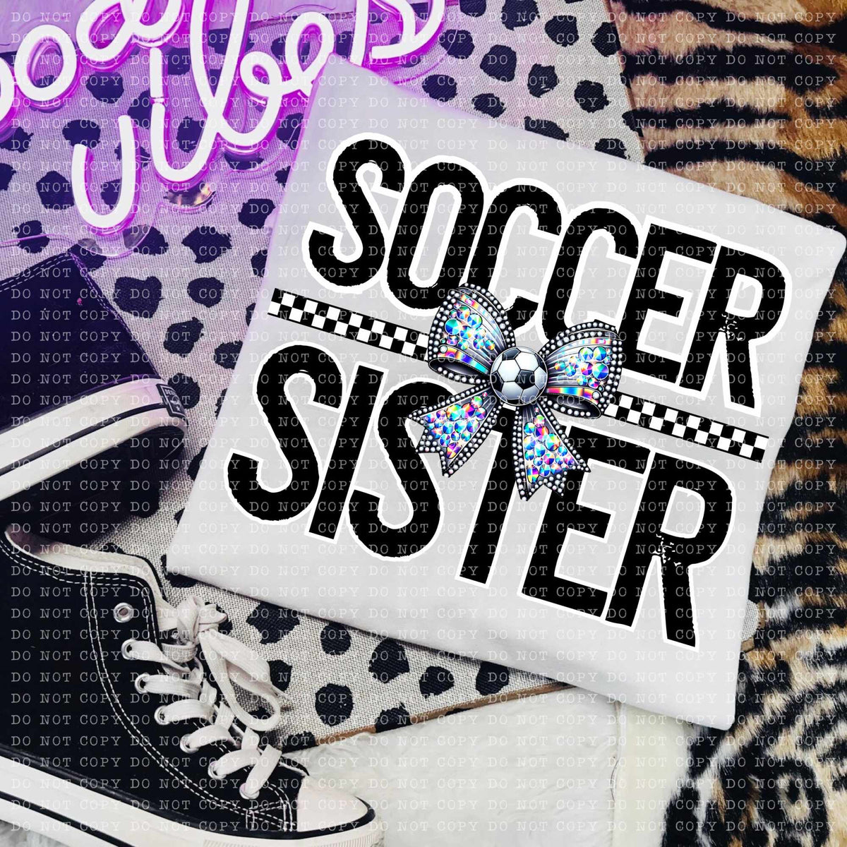 Soccer sister rhinestone bow (ECHT) 58803 DTF transfer
