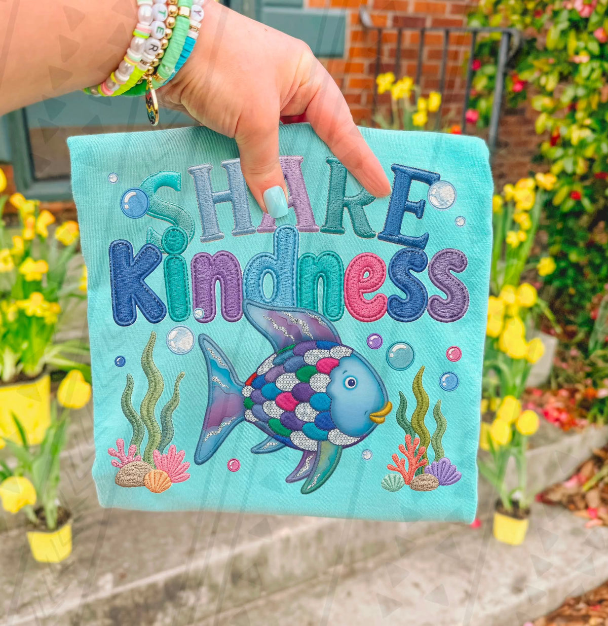 Share kindness rainbow fish DTF transfer