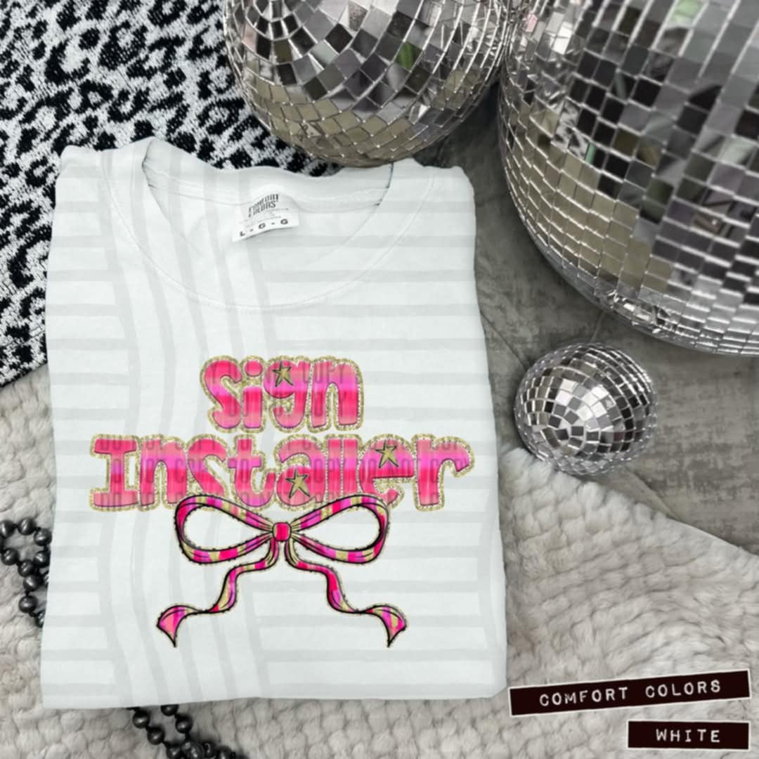 Sign installer pink with bow (Caplinger) 100626 DTF transfer