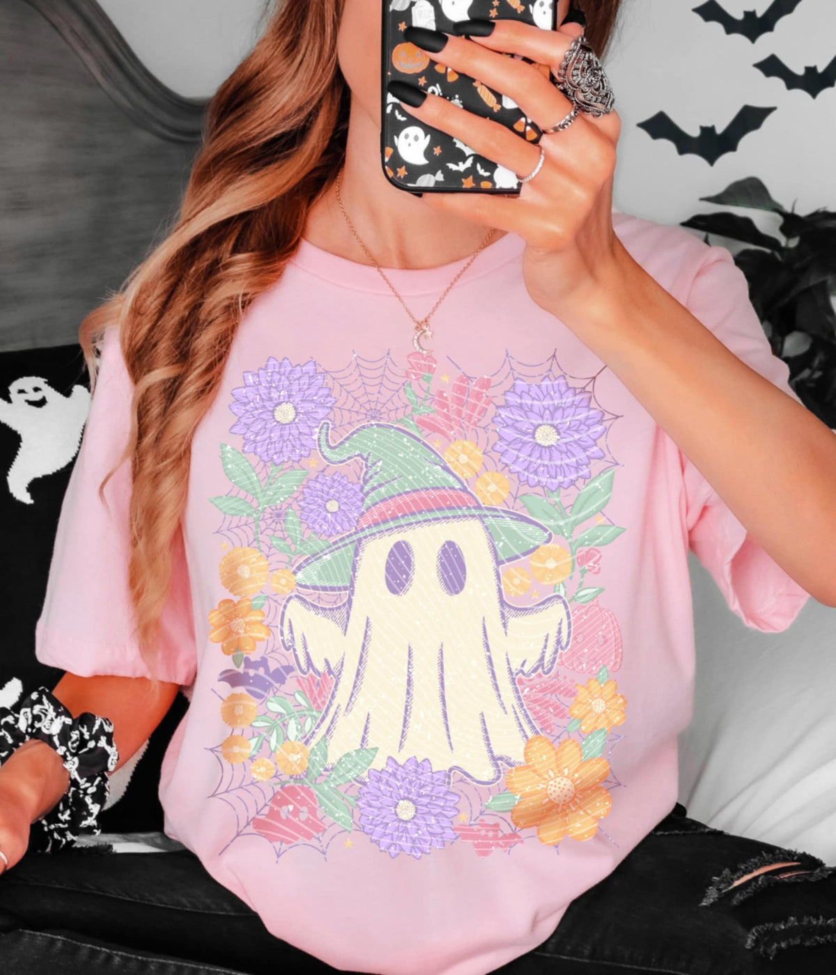 Pastel Floral Witch Ghost AG DTF transfer