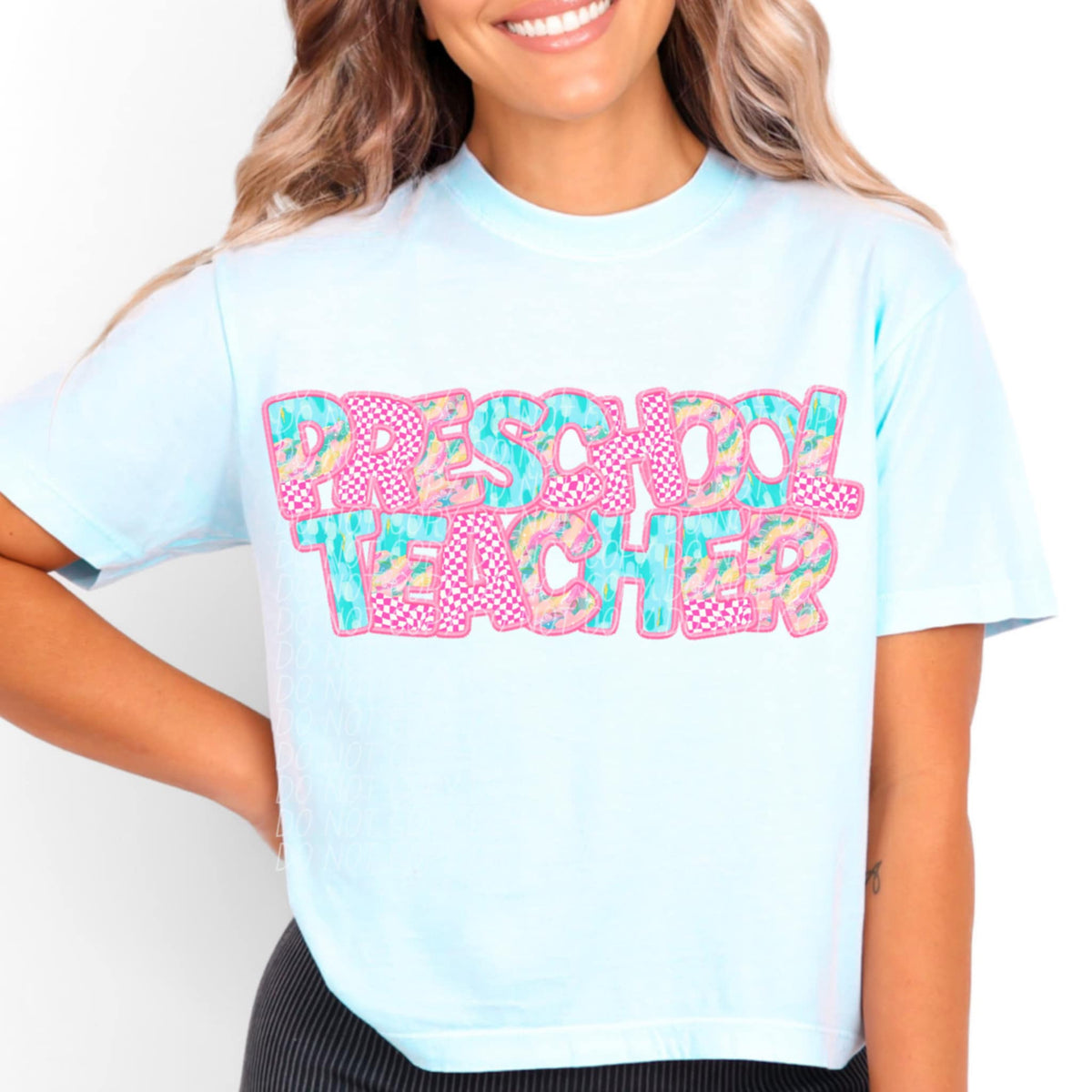 Preschool teacher pink checkered (CITY) 97111 DTF transfer