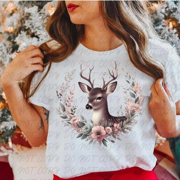 Deer with floral circle (vintage) 67377 DTF transfer