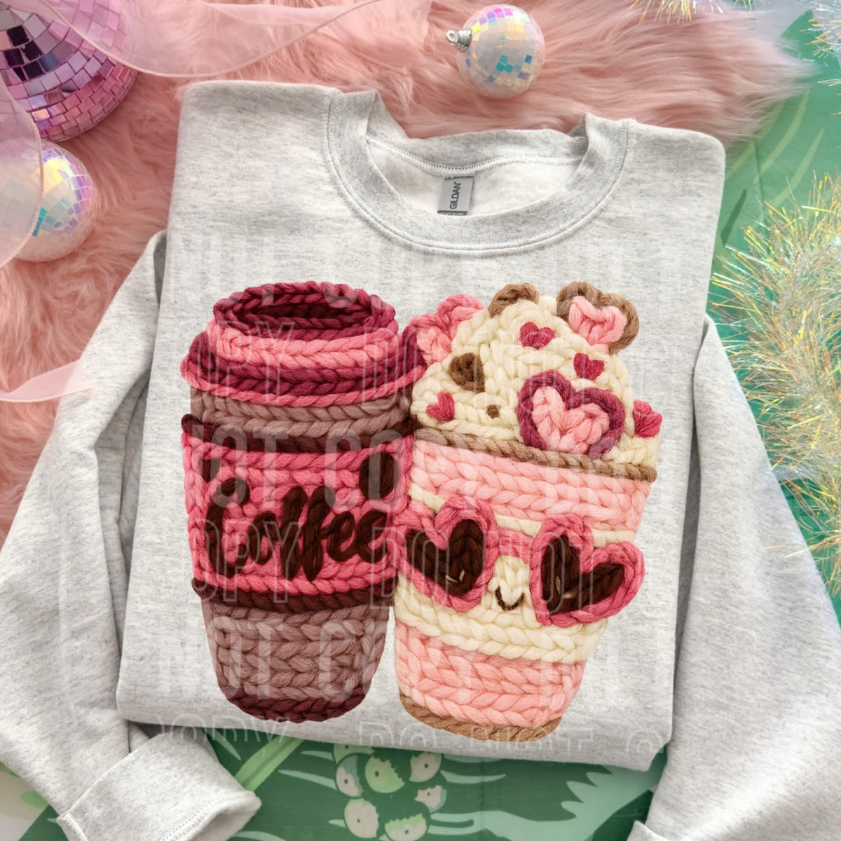 Valentines Faux Yarn Coffee (SBB) DTF transfer