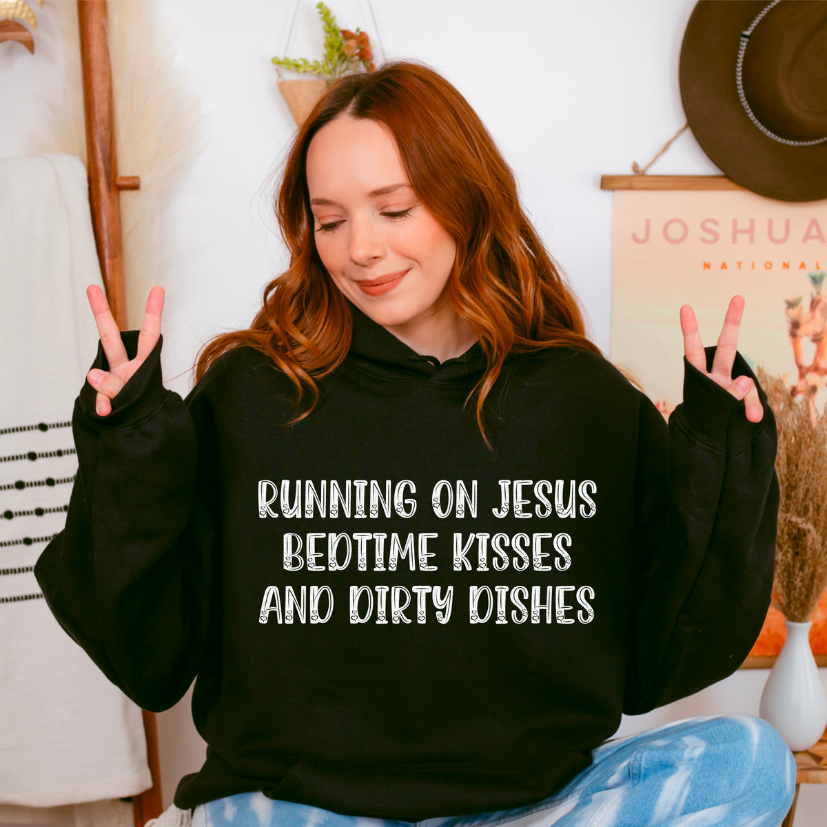 Running on Jesus bedtime kisses and dirty dishes white 91648 DTF transfer