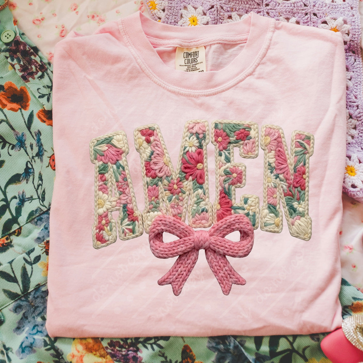 Amen faux embroidery flowers Tuesday Deal DTF
