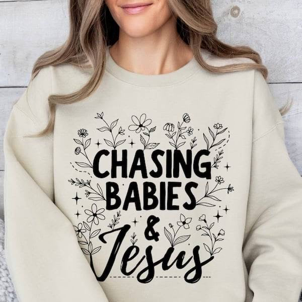 Chasing babies & Jesus black font (KARTA) 64028 DTF transfer