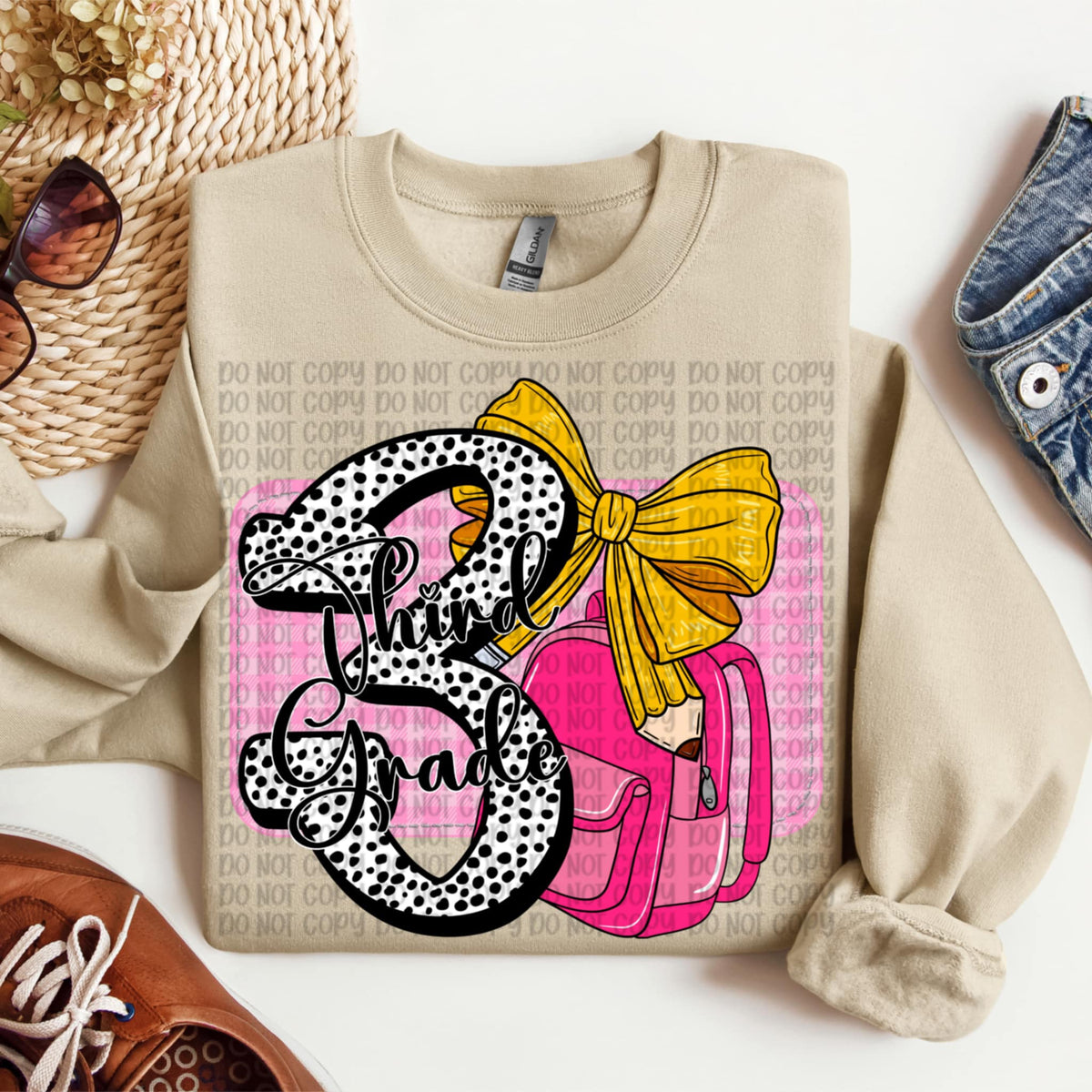 Third Grade Polka Dot with pencil bow and backpack DTF transfer
