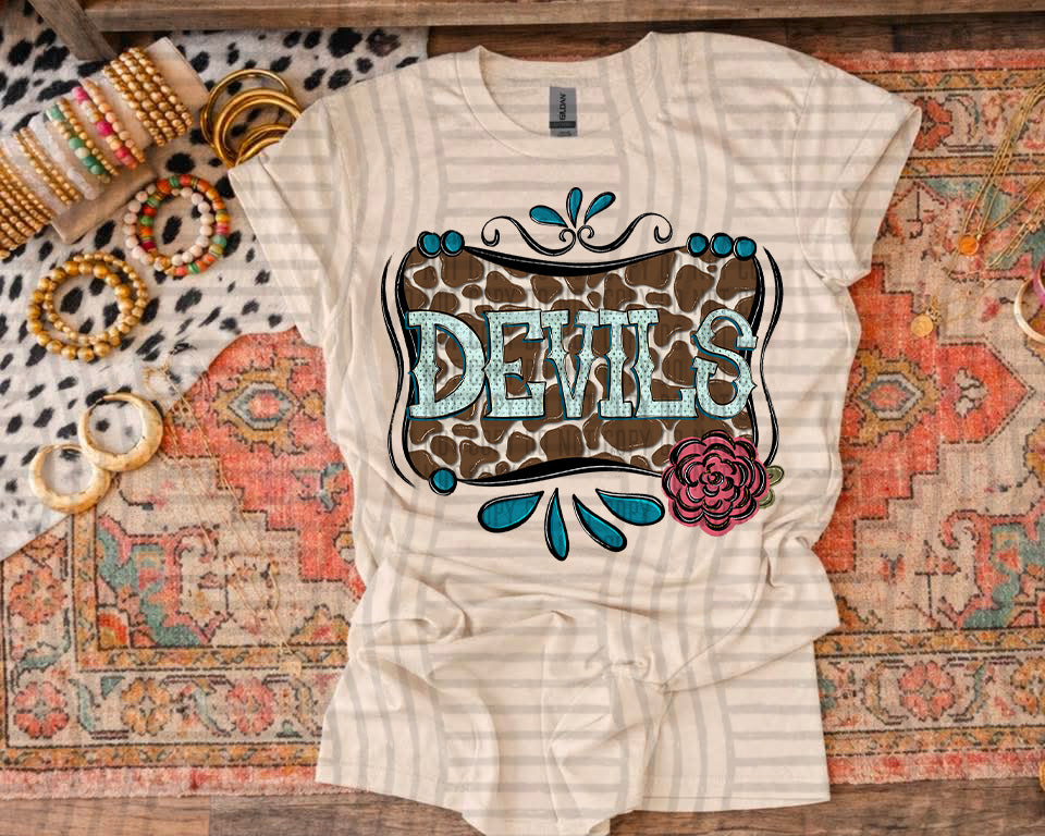 Devils cowhide & turquoise (Caplinger) DTF transfer