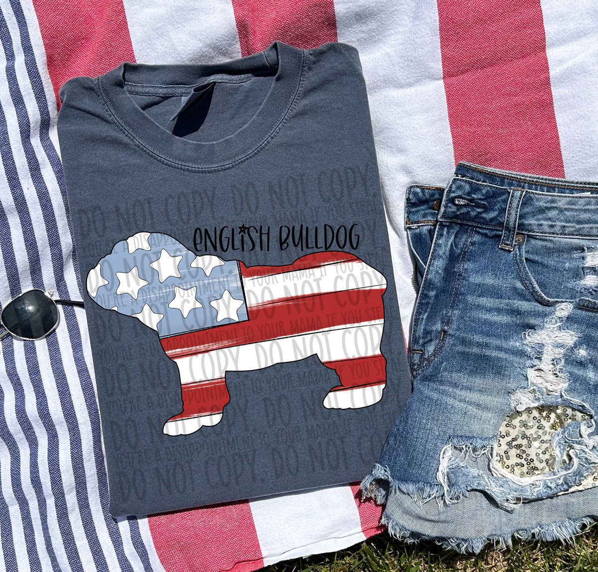 ENGLISH BULLDOG patriotic black font (SWD) DTF transfer