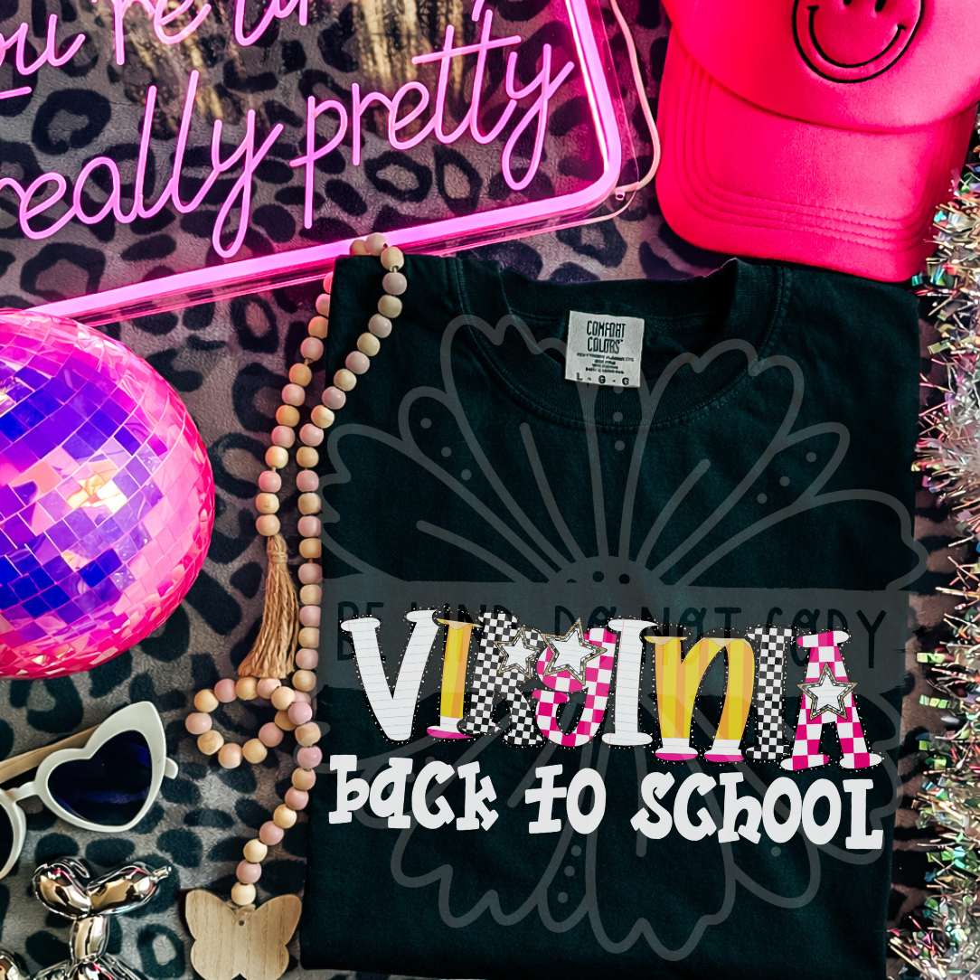 virginia back to school patterned letters (vehement) DTF Transfer