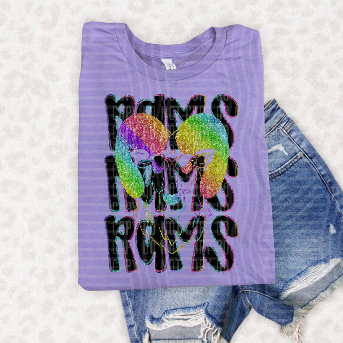 Rams Glitter Filled Horn Word Stacked 108529 DTF Transfer