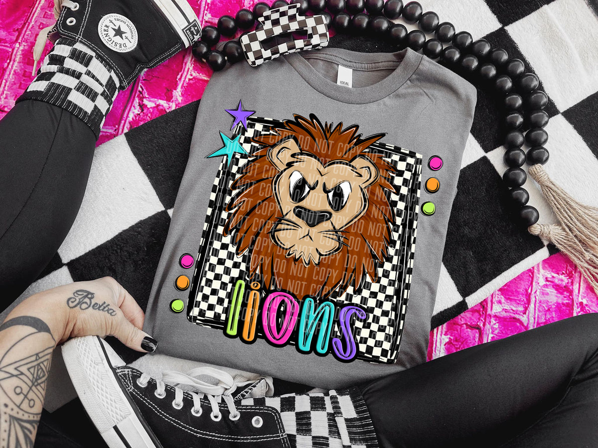 Checkered Preppy Bright Lions Light Brown (Caplinger) DTF transfer