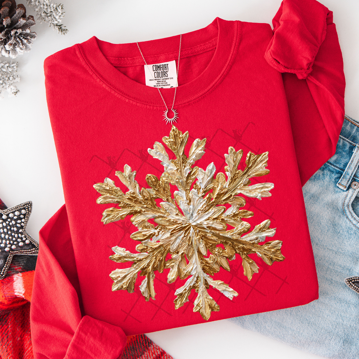 Faux Paint Gold Snowflake (TTD) DTF Transfer