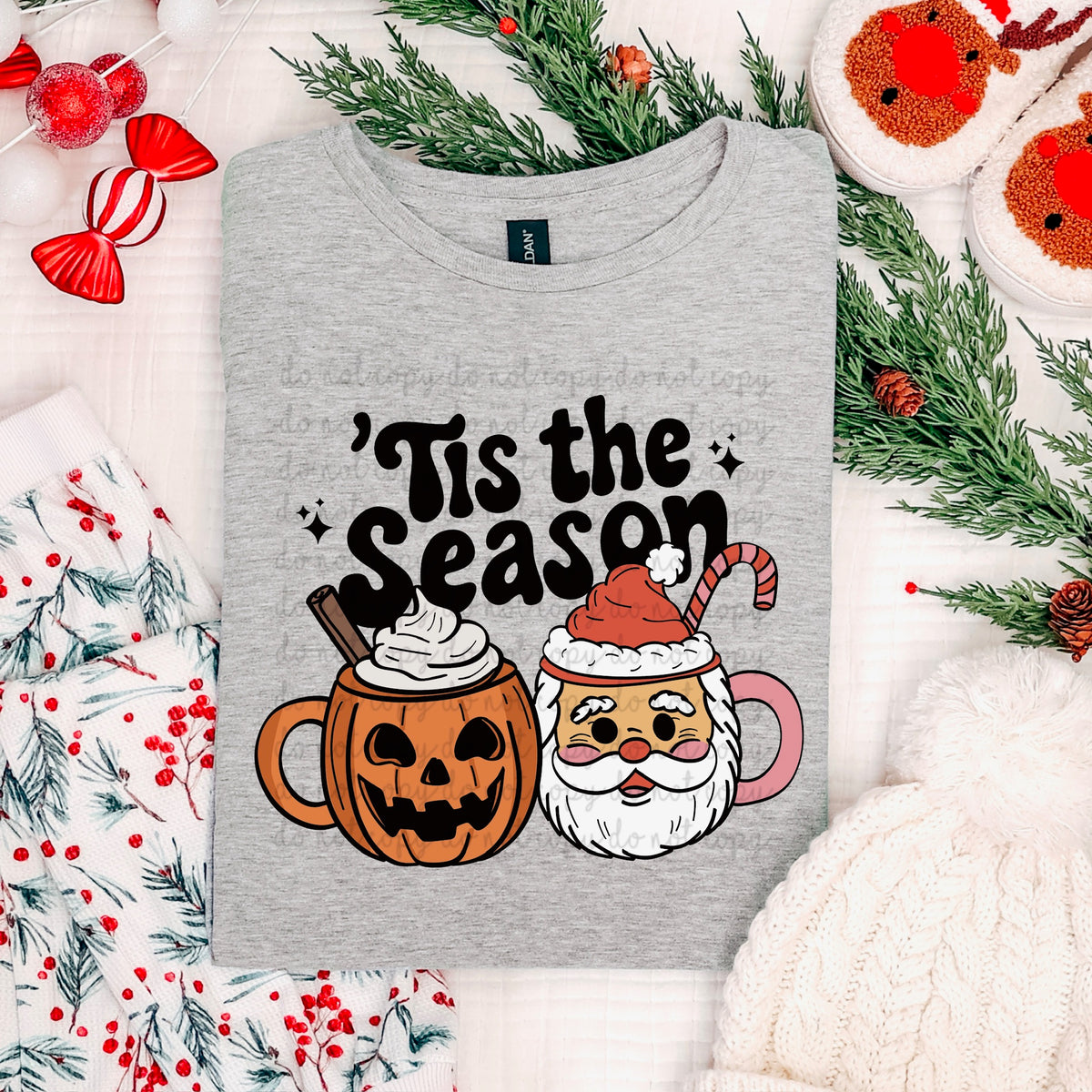 Tis the season pumpkin and Santa mug DTF Transfer