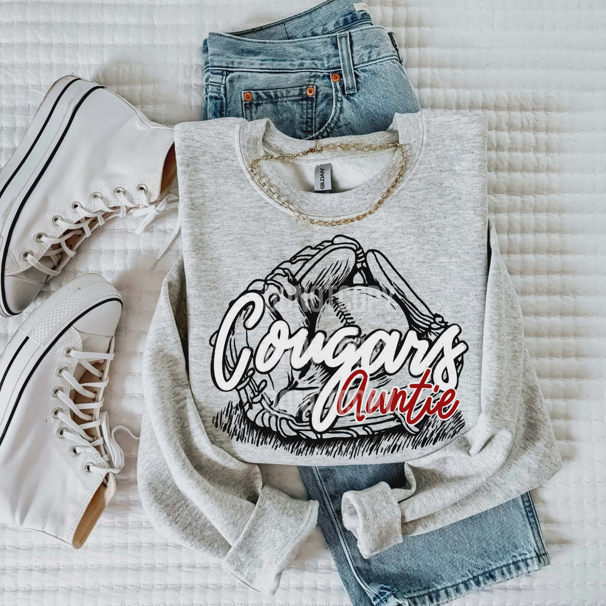 Cougars Auntie red cursive (CSG) DTF transfer