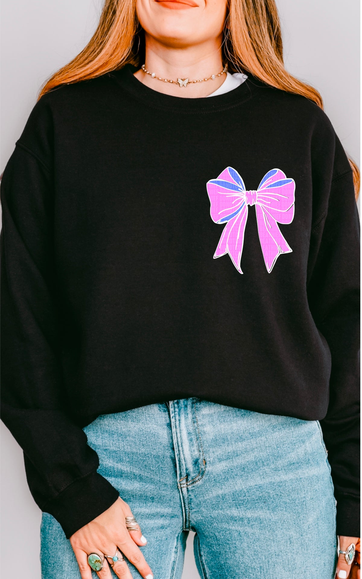 Pink and purple bow white outline 93379 DTF transfer